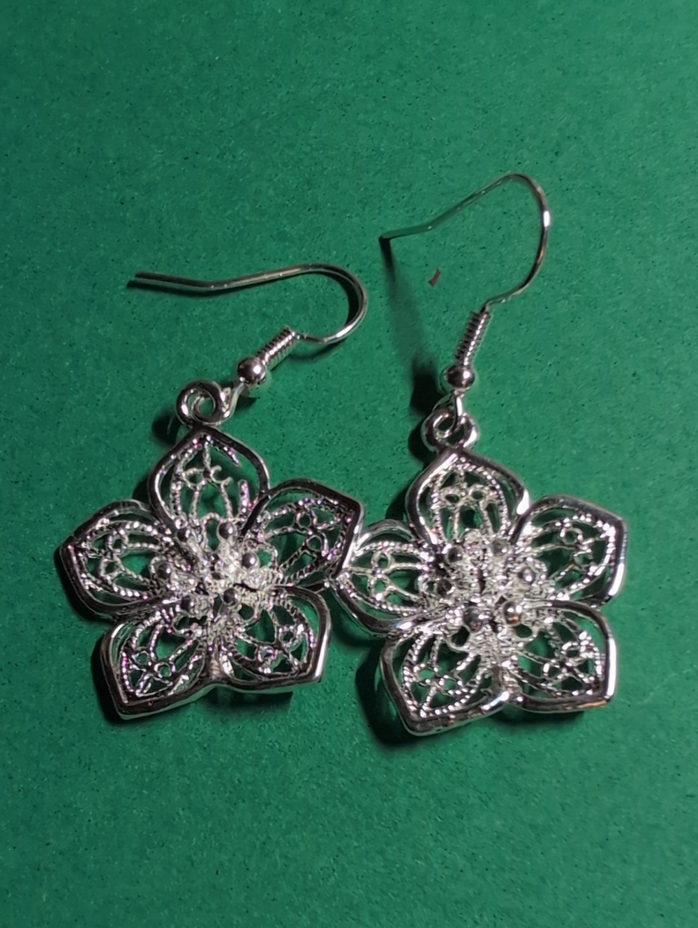 Silver Floral Filigree Drop Earrings - Women Jewelry